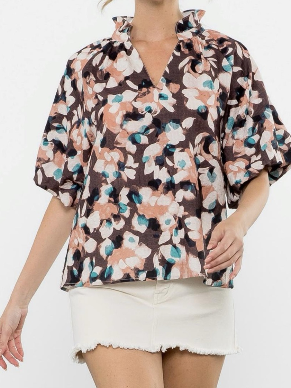 THML Floral puff sleeve blouse. Size XS.